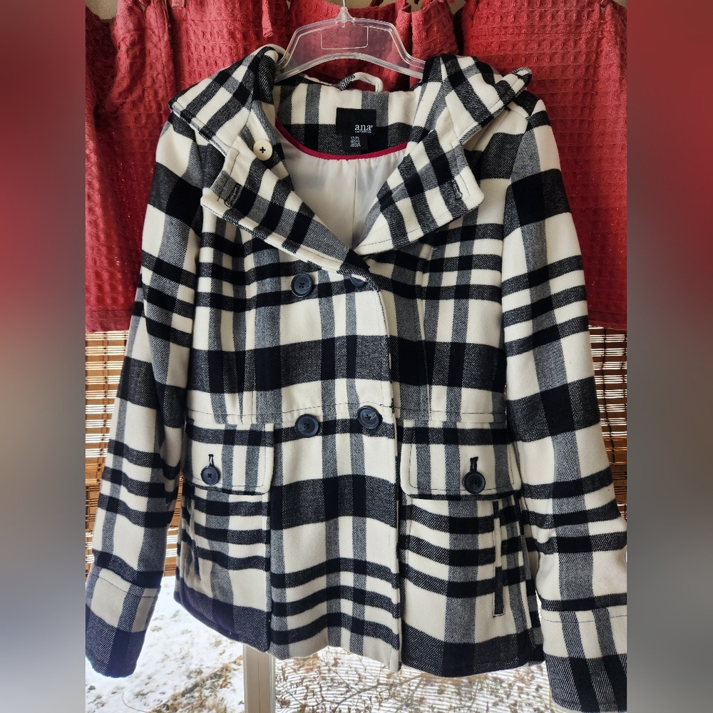 Black and White Hooded Pea Coat